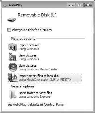 Windows 5 Klõpsake [Import media files to local disk]. MediaImpression 2.0 for PENTAX käivitub ning ekraanile ilmub importimiskuva. 6 Valige importimiseks pilt.