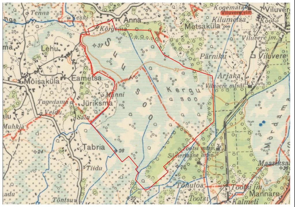 18 Joonis 5. Väljavõte Eesti 1935-1938 aasta 1:200 000 topokaardilt (allikas: Maa- Ameti kaardirakendus).