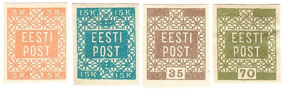 Esimesed postmargid 24.11.1918 (5 kop), 30.11.1918 (15 kop), 18.