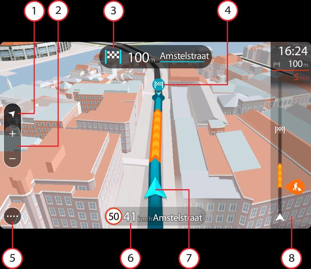 Nõuanne: kui planeerid marsruuti ning esitatakse 3D-juhtvaade, saad vaate muutmise nupu abil muuta kaardivaadet ning kasutada interaktiivseid lisavõimalusi.