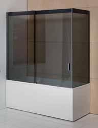 ruumi kõrgus: 220 cm. Rhea 15 ja 16 vannile pakutav statsionaarne toonitud (T2) karastatud klaasist dušisein paigaldatakse vanni kitsamasse otsa.