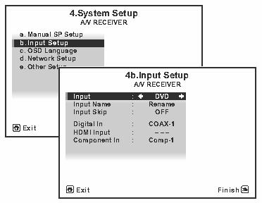 3 Valige System Setup menüüs Input Setup 4 Valige sisendfunktsioon, mida soovite seadistada.