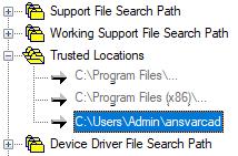 6. Avage Trusted Locations ning lisage (Add ) ka sinna alla kaust, kus asub eelnevalt installeeritud AnsvarCAD tarkvara.