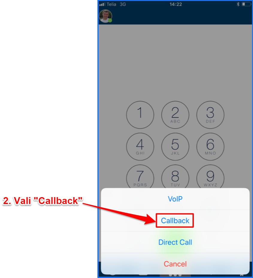 Et Callback tööle hakkaks, peab olema sisestatud ka mobiilinumber. Selleks vajuta Settings peale.