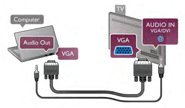 Arvuti Võite arvuti teleriga ühendada ja kasutada telerit arvutimonitorina. VGA-ühendus Ühendage arvuti VGA-kaabliga VGA-porti ja L/R-helikaabliga teleri tagaküljel olevasse porti AUDIO IN VGA/DVI.