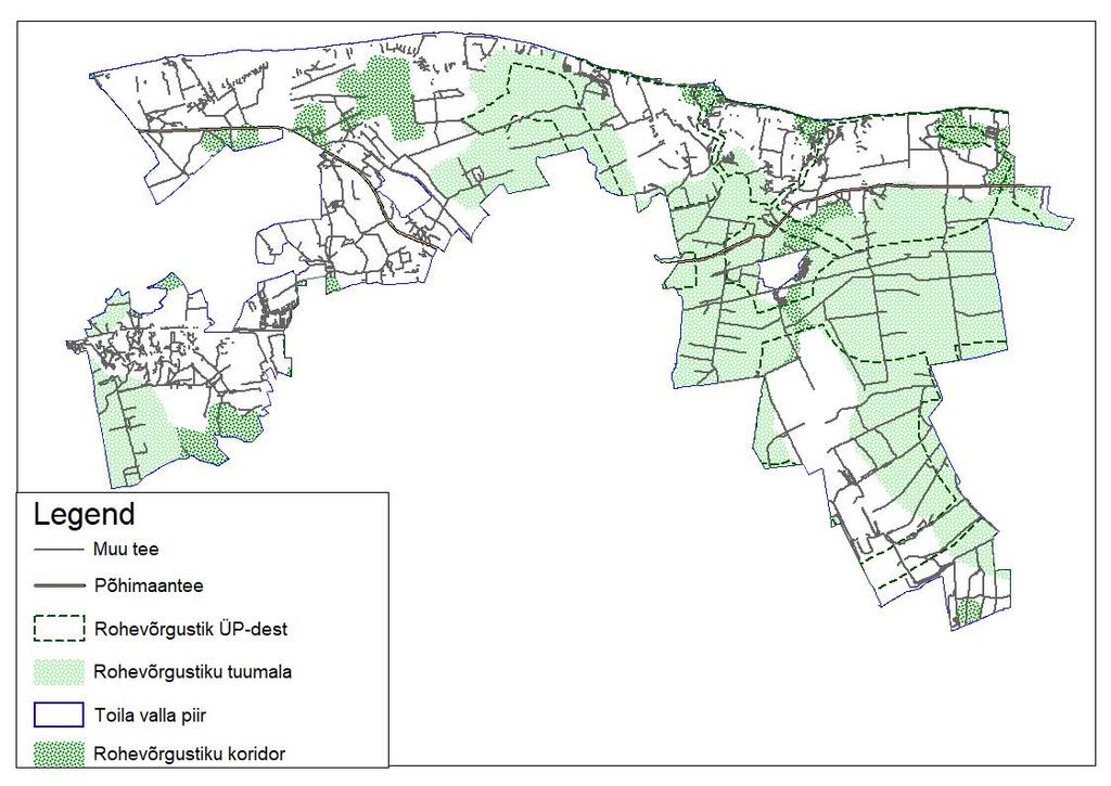 8.2.4 Rohevõrgustik Kutsar jt (2018) kohaselt hõlmab rohevõrgustik nn rohelist (veeökosüsteemide iseloomustamisel ka sinist) ruumi ehk rohetaristut tervikuna looduslikke ja poollooduslikke alasid, sh