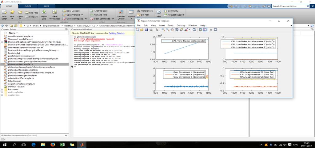 time. After 30 seconds, programm stopped and the file with filename.dat was created in PC. The screenshot of working Matlab test solution is possible to see in (Figure 18). Figure 18.