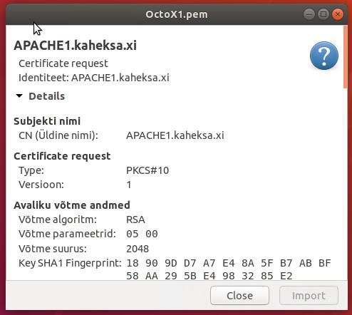 Avades sertifikaadi Ubuntus näeme järgmist: Pilt 6 - sertifikaat Ubuntus Sertifikaadis on kirjas ka alternatiivsed subjekti DNS nimed: Pilt 7 - SAN DNS nimed Nagu näeme, on sertifikaadi väljastajaks