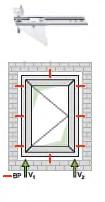 Seinast eenduv paigaldus Eendumine 50 100 mm Jõud akna tasapinnal Mõjud akna tasapinnal Omakaal: suletud aknapool Omakaal ja kasulik koormus: minimaalselt avatud aknapool AKB: 50 100 mm Mõjude