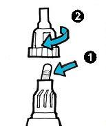 6. Pange kapsel otsekohe inhalaatori kambrisse (1). Asetage huulik tagasi.