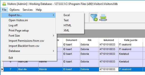 3.2 Andmete export Peale andmete filtreerimist on võimalik need andmed eksportida eraldi faili klikkides menüüs File Export to