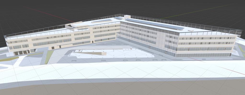 Joonis 4: Virtuaalse hoone välisvaade pärast IFC faili teisendamist. Teine variant oli Delta Õppehoone Visualiseerimise projekt.