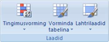 MÄRKUS. Funktsiooni Tabelina vormindamine kasutamisel lisab Excel automaatselt tabeli. 3. Klõpsake soovitud tabelilaadi jaotises Hele, Keskmine või Tume.
