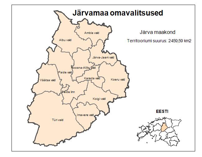 Järvamaa arengu eesmärgid Järvamaa on Kesk-Eestis asuv maakond, mille üldpindala on 2459,59 km 2 ning mis moodustab Eesti pindalast 5,1%. Elanike arv maakonnas on Statistikaameti andmetel 1.