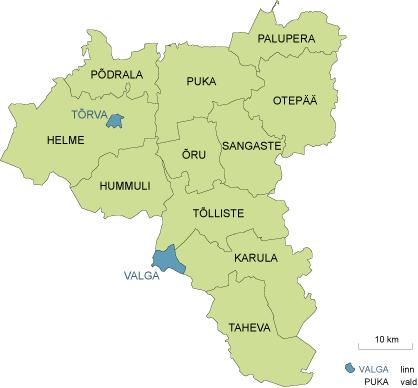 Lisaks Valgale on omavalitsuslik staatus veel Tõrva linnal ning 11 vallal. Asustusüksusteks on Valga maakonnas vallasisene linn Otepää, seitse alevikku ja 150 küla.