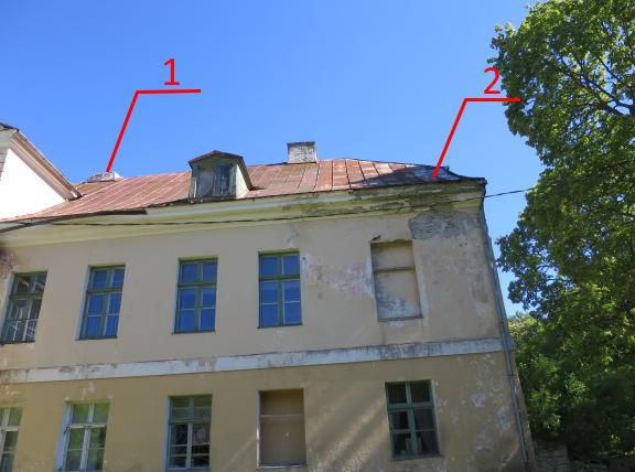 Hoone põhimahule paigaldada nurka vihmaveetoru, vett mitte juhtida veranda katusele. 2- Maapinna kalle on hoone suunas.