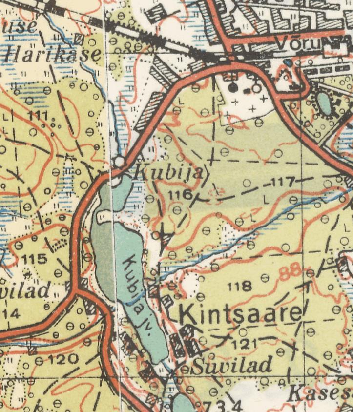 Lisa 10. Eesti topograafilise kaardi (1937) väljavõte Kubija järve piirkonnast Allikas: Eesti topograafiline kaart 1937.