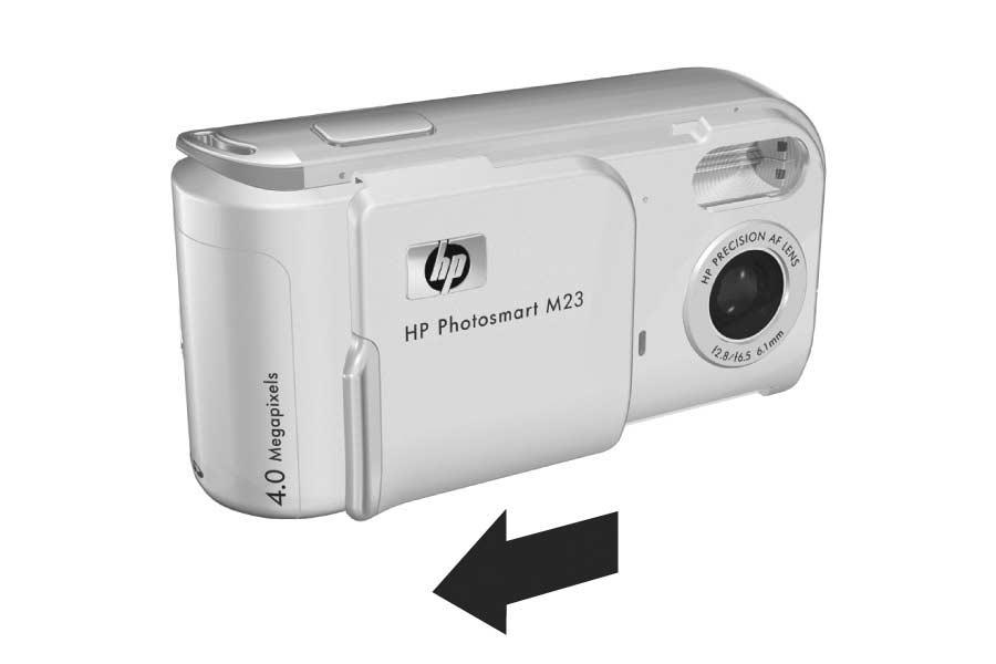3. Lülitage kaamera sisse Kaamera sisselülitamiseks avage objektiivikate, kuni see klõpsatab, paljastades objektiivi. Kaamera tagaküljel süttib põlema Toite/Mälu märgutuli.