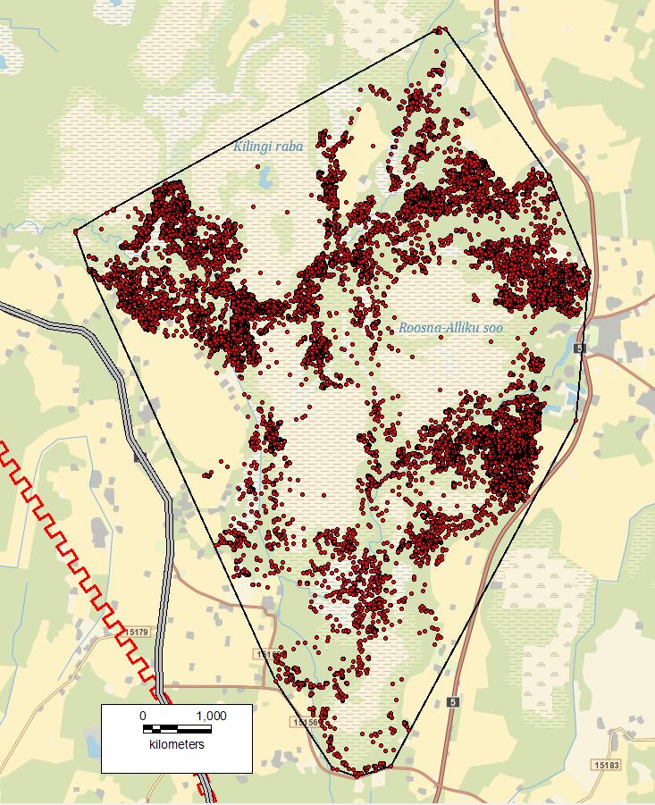 Joonis 9. Rambo asukohapunktid ja kodupiirkond ajavahemikus 21.10.2016-25.11.2018, MCP 100%: 50,2 km².