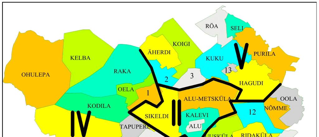 1.3. Kandid (piirkonnad), tõmbekeskused ja tagamaad Rapla vald jaguneb 42 asulaks: Rapla linn, Alu, Hagudi ja Kuusiku alevikud ning 38 küla.