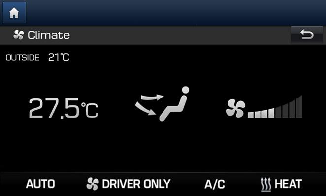 Kliimaseadme kasutamine (*kui on varustuses) Multimeediasüsteemi ekraanilt saab väga mugavalt kontrollida kliimaseadme tööseisundit. Vajutage lülitit [CLIMATE] oma auto kliimaseadme juhtpaneelil.
