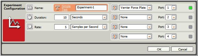 Joonis 10. Valikuaken NXT 2.0 Data Logging keskkonnas eksperimendi parameetrite seadistamiseks.