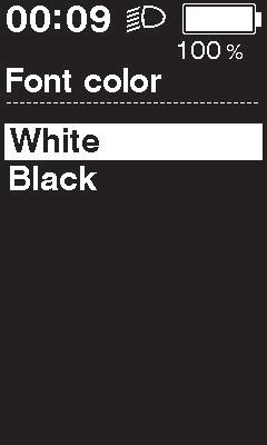 [Font color] kirja värvi seaded Lülitab tähemärki musta või valge värvi vahel. 1. Sisene [Font color] menüüsse. (1) Käivita seadete menüü.