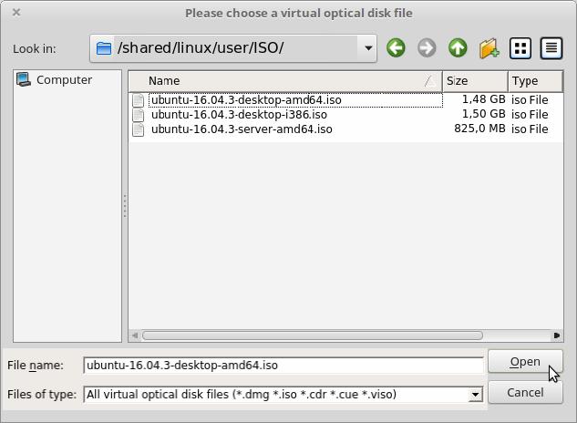 ISO fail virtuaalse optilise seadmena Ubuntu versioon