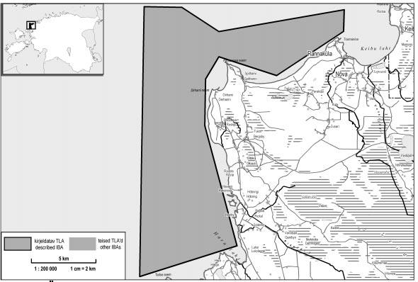 Riguldi-Rannaküla meri Riguldi-Rannaküla sea 045 (LÄ07) A4i, B1i 59 15 N 23 26 E 14260 ha Ala kirjeldus. Muudatus piirides võrreldes IBA2000-ga: täielikumate andmete baasil valitud uus TLA.