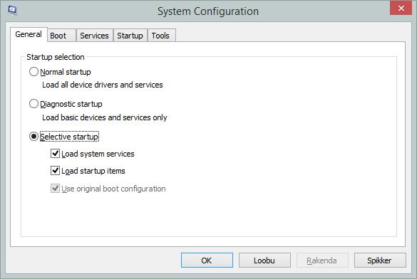 msconfig MS Windows Käivitada saab ainult administraator msconfig (System Configuration Utility) arvuti