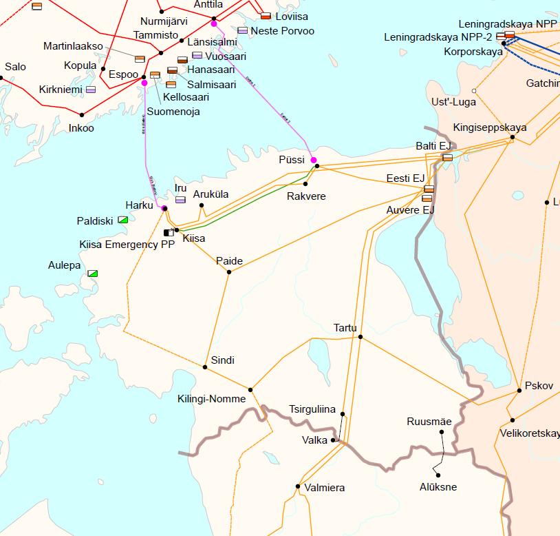 JooniselJoonis 2.11 on kujutatud Eesti elektrisüsteemi välisühendusi naaberriikidega.