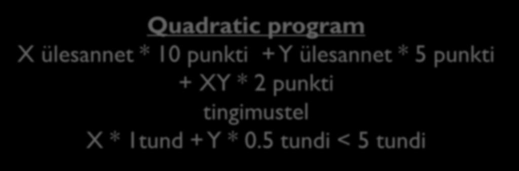Nimetuse saladus Quadratic program X ülesannet * 10