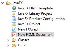 Avatavas aknas tuleb valida JavaFX ja selle alt New FXML Document ning siis Next >