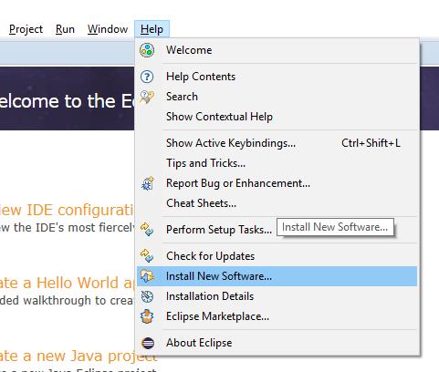 Joonis 1Eclipse Install new software... Järgmisena tuleb valida Add, Name: e(fx)clipse ja Location: http://download.eclipse.org/efxclipse/updates-released/2.4.