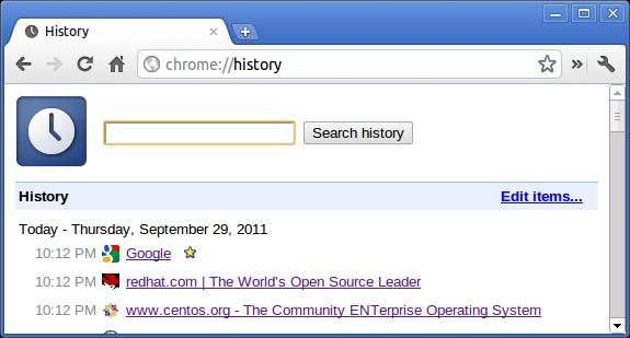 Chrome i käsklused Eesmärk Ekraanipilt chrome://history Selle juurde pääseb ka teed Menu > History (Menüü > Ajalugu) kasutades. Kiirklahv on Ctrl+H.