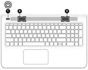 Nupud ja kõlarid Komponent Kirjeldus (1) Toitenupp Kui arvuti on välja lülitatud, vajutage seda nuppu arvuti sisselülitamiseks.