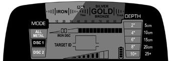 DISKRIMINATSIOONIREŽIIMID DISC Režiimide ülevaade AT Gold detektoril on 2 diskriminatsioonirežiimi: DISC 1 ja DISC 2.