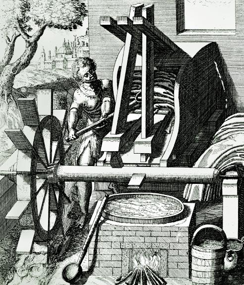 VABRIKUTE JÕUALLIKAS Vesirataste üks tähtsaid kasutusvaldkondi oli kangaste valmistamine. Tiirlev ratas käitas ketrus-, kudumis- ja viimistlusmasinaid.