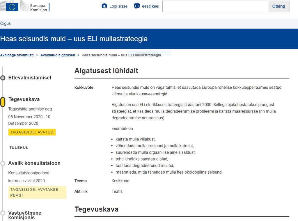 ELi mullastrateegia teekaardi/tegevuskava