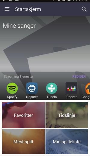 34 Drift Nyt musikken med Music Flow Playerappen Oversikt over Hjem-menyen Åpne Music Flow Player-appen på smart-enheten din. [Startskjerm] vises.