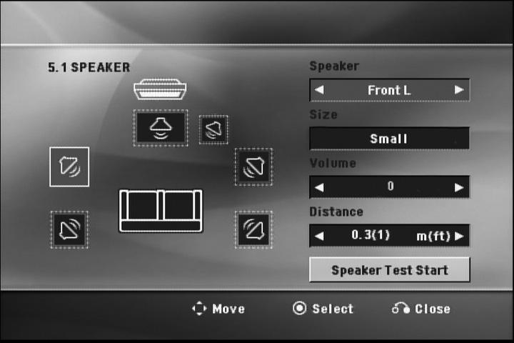 28 Süsteemi seaded 3 Süsteemi seaded Audio 5.1 Speaker Setup (5.1 kõlari seadistus) Tehke sisseehitatud 5.1 kanali ruumilisele dekooderile järgnevad seaded. 1. Valige menüüst [Audio] valik [5.