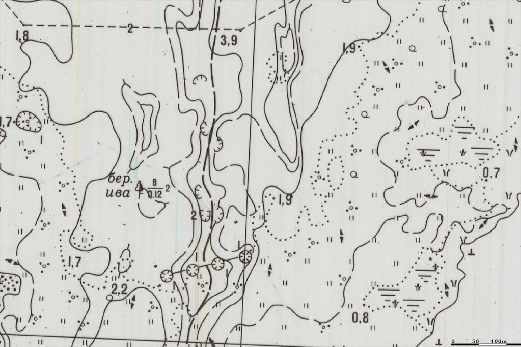 Skeem 5. Abruka rannapatarei asukoht 1946. aasta topokaardil.