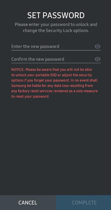 * Samsung ei vastuta kasutaja andmete kadumise eest, kui selle põhjuseks on unustatud või varastatud parool.