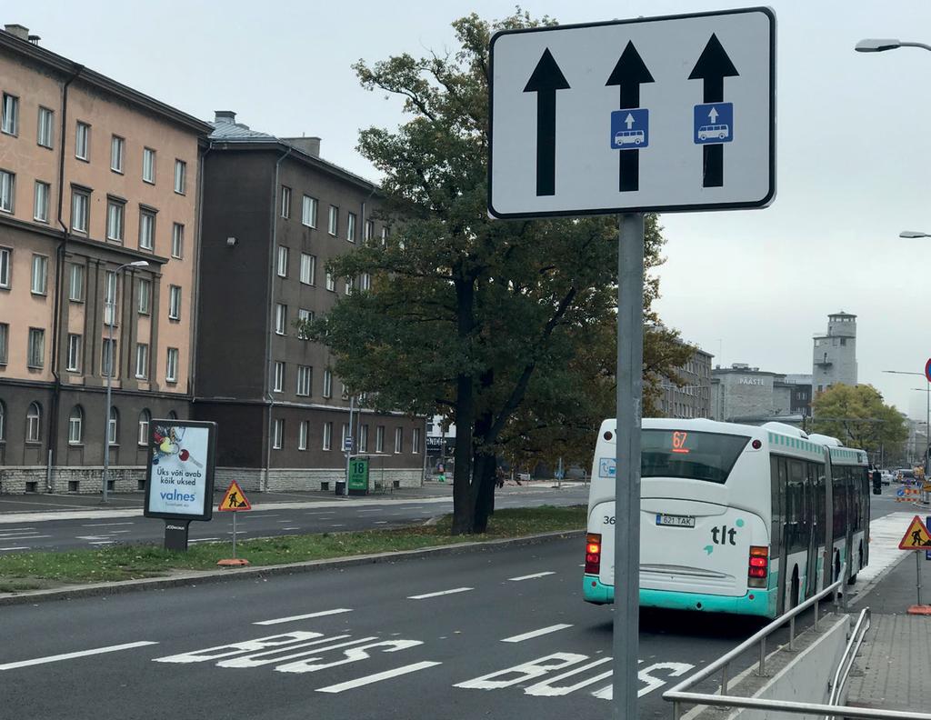 PUBLIC TRANSPORT LANES In Estonia, settlements have separately marked lanes for use solely by public transport vehicles offering regular services and taxis carrying passengers.