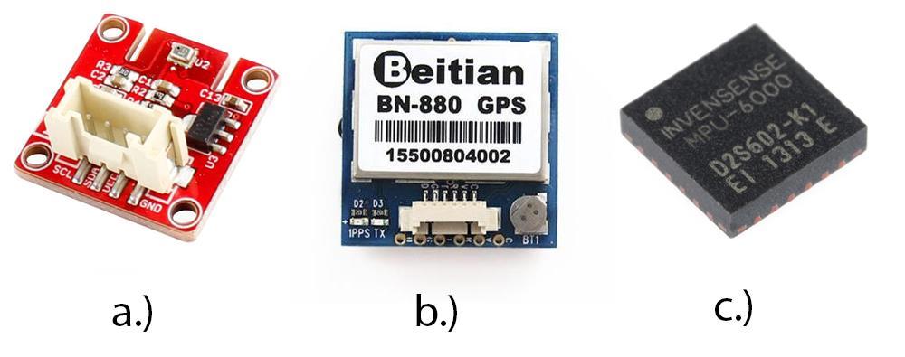 Joonis 5 Erinevad moodulid ja komponendid. a - baromeeter Crowtail BMP280 Barometer Sensor 2.