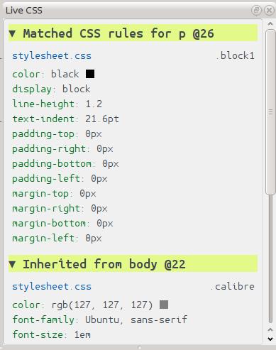 5.7 Reaalajas CSS paneel The Live CSS panel shows you all the style rules that apply to the tag you are currently editing.