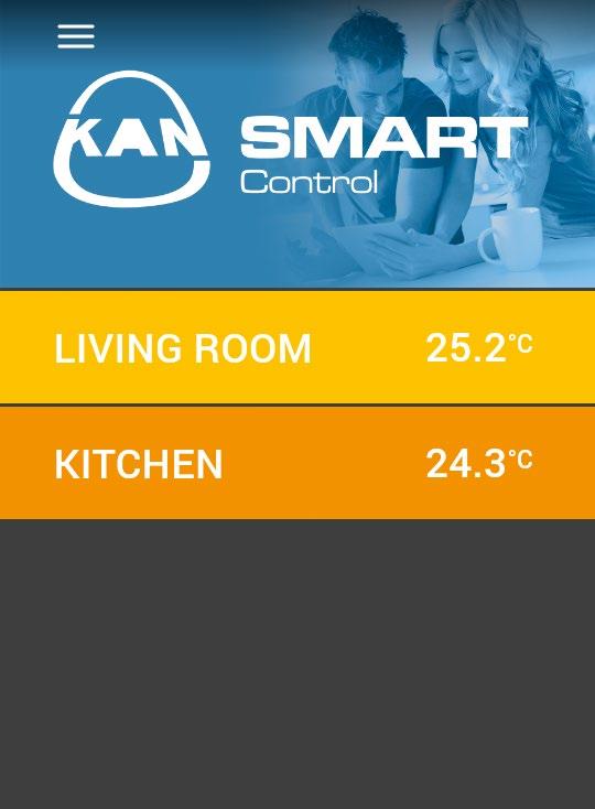 Kasutaja menüü Ekraanil kuvatakse nimekiri saadaolevatest ruumidest ja info praegusest temperatuurist igaühes. Et muuta ruumi sätteid, klõpsake selle nimel.