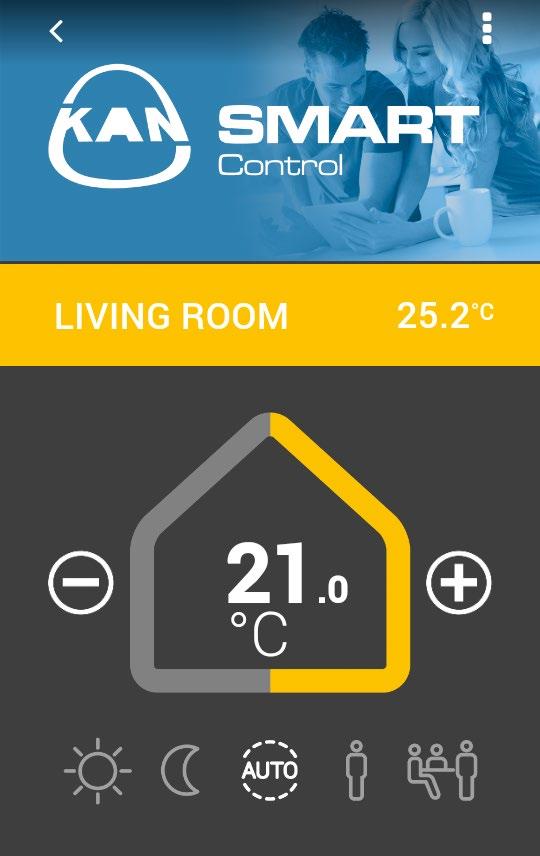 Ruumi nime kõrval on näidatud praegune temperatuur ruumis. Maja kuvab praegu sätestatud temperatuuri, mida saame vastavalt vajadusele kohandada, valides + või -.