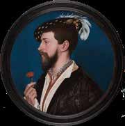 KUNST ONLINE, GESPRÄCHE MIT KÜNSTLER*INNEN UND KUNSTLIEBENDEN IN WIESBADEN 51 Hans Holbein D. J., Bildnis des Simon George of Cornwall, ca. 1535-1540, Ø 38,8 cm inkl. rekonstr.