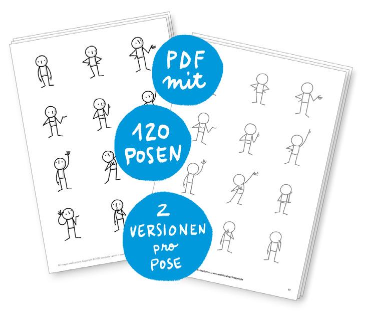 Was du mit der ganzen Version bekommst: Little People Basics Druckvorlage (PDF) 120 Illustrationen von kleinen Strichfiguren in verschiedenen